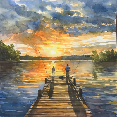 Tranquil Sunset Fishing on Lake