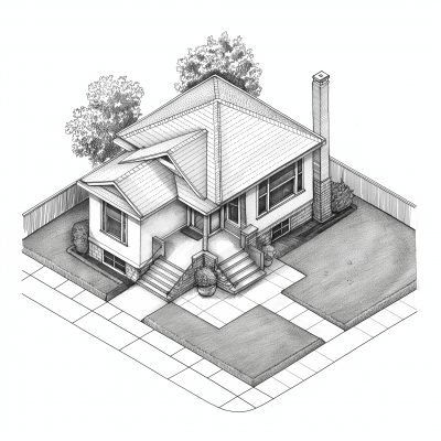 Suburban Home Pencil Drawing