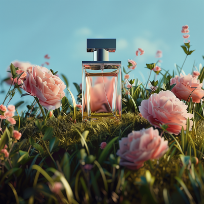 Perfume Bottle in Floral Garden
