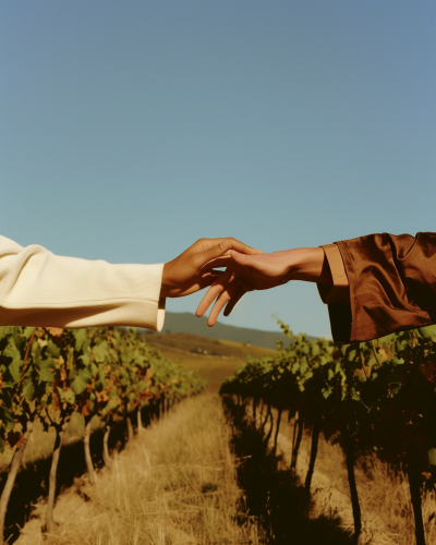Reaching Hands in a Vineyard