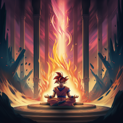 Super Saiyan God Goku Meditating on Golden Throne