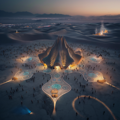 Futuristic Temple in Desert Oasis