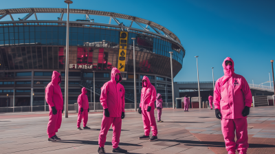 Masked Men Guarding Football Stadium