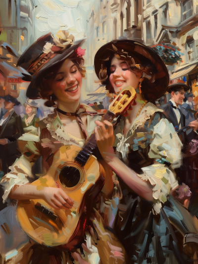 Victorian women playing the ukelele in London