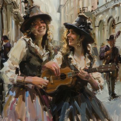 Victorian Women Playing the Ukulele in London