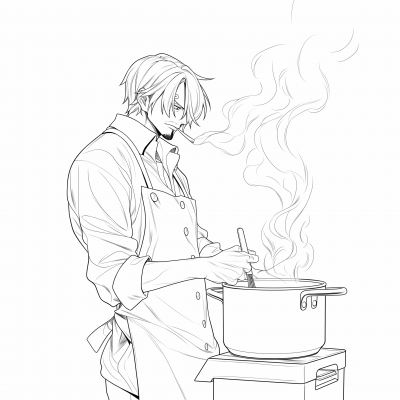 Man Cooking Line Drawing