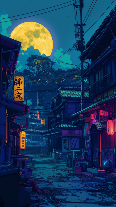 Cyberpunk Little Japan Town at Night
