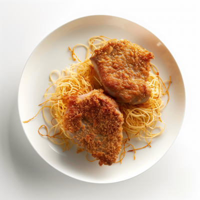 Gourmet Pork Chops and Vermicelli on White Dish