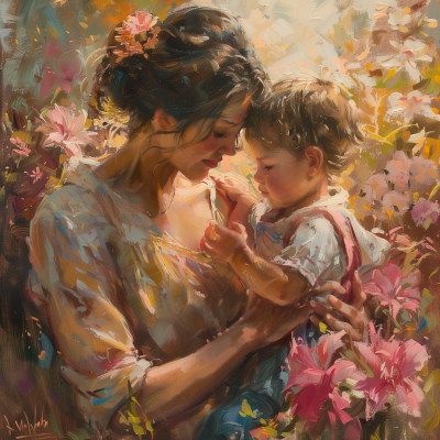 Tender Mother and Child Oil Painting