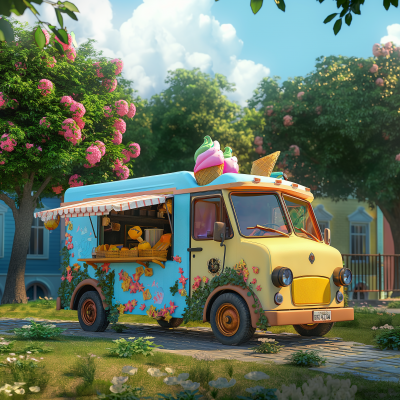 Colorful Ice Cream Truck in Pixar Style