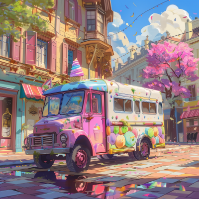 Colorful Ice Cream Truck in Pixar Style