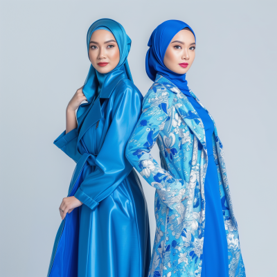 Vibrant Women in Blue Traditional Outfits