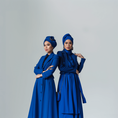 Elegant Women in Blue Outfits