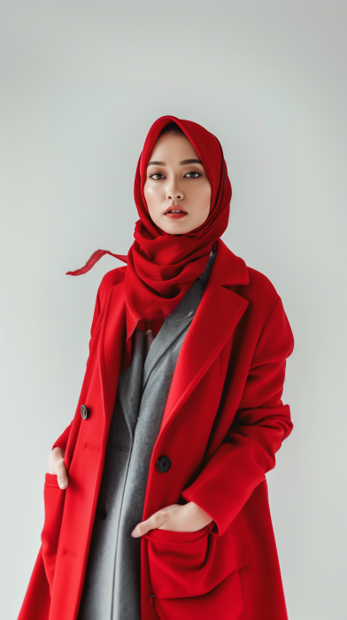 Stylish Malay Girl in Red Attire