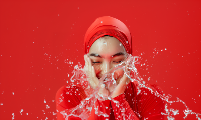 Malay girl washing her face