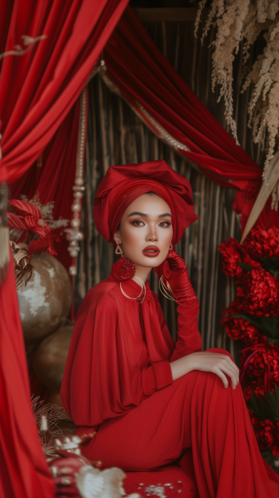 Malay Girl in Red Modern Attire