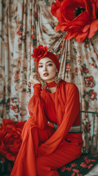 Malay Woman in Elegant Red Fashion
