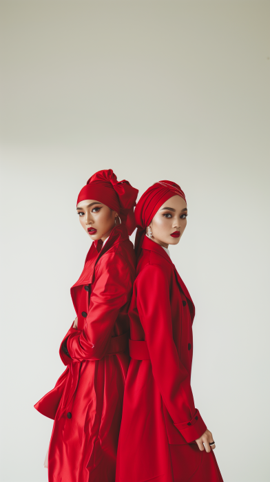 Stylish Malay Women in Red Attire
