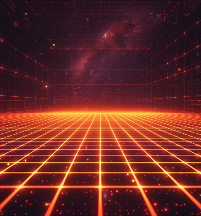 Glowing Red Grid in Futuristic Digital Landscape