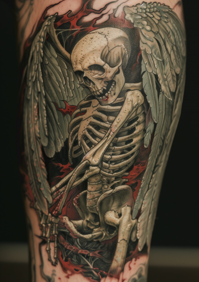 Detailed Skeletal Angel Tattoo