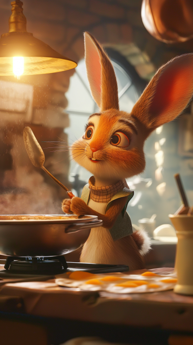 Cute Rabbit Cooking Soup Scene
