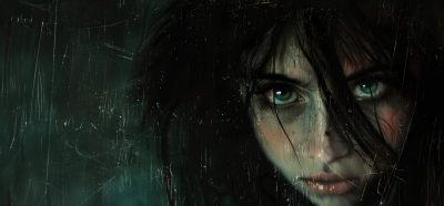 Frightened Girl in Dark Gothic Interior