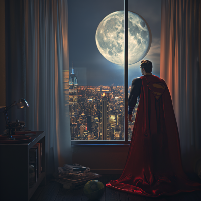 Superhero Contemplating Cityscape