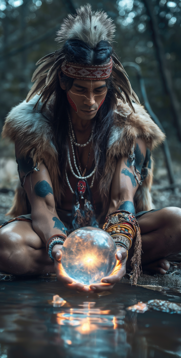 Shamanic Indian Man with Glowing Orb