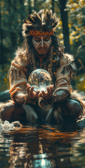 Shamanic Indian Man with Glowing Glass Orb