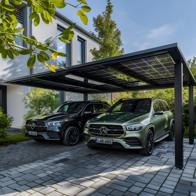 Mercedes-Benz Cars Under Solar Panel Carport