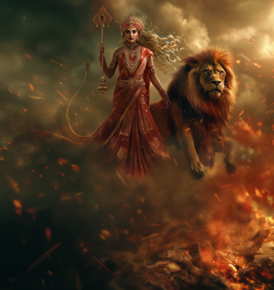 Goddess Devi and Lion