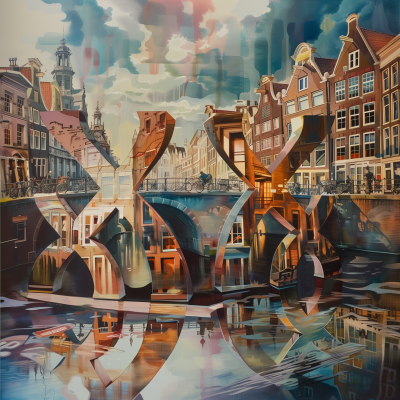 Amsterdam Cityscape with Salvador Dali Style