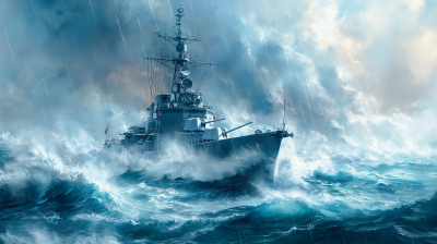 Navy Ship in a Storm