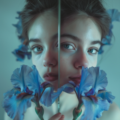 Identical Woman with Iris Flower Composite