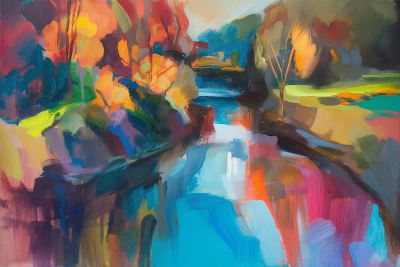 Abstract River Landscape Oil Painting