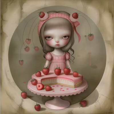 Surreal Fantasy Girl with Levitating Strawberries