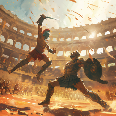 Gladiators Fighting in Colosseum