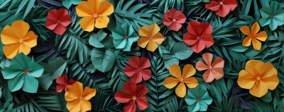 Colorful Paper Flowers and Leaves