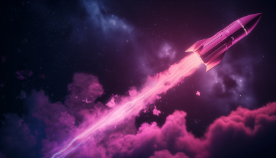 Futuristic Pink Rocket in Space