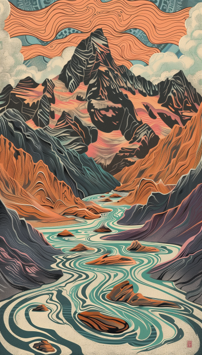 Rugged Mountains and Swirling Rivers
