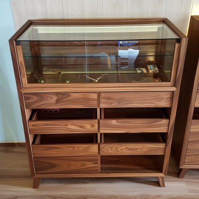 Walnut Chest of Drawers with Glass Display
