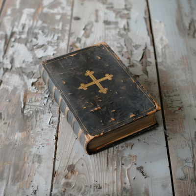 Old Leather Bible with Gold Cross