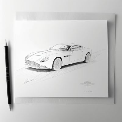 Monochrome Sketch of Classic Sports Car