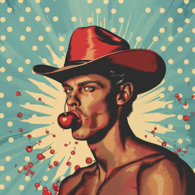 Pop Art Cherry Eating Hot Male Cowboys