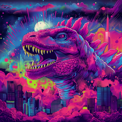 Pop Art Godzilla in Neon City