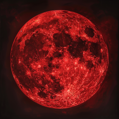 Red Moon with Hammer and Sickle Shape Crater