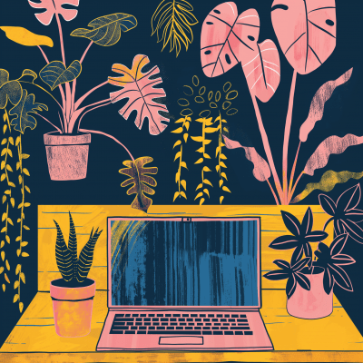 Laptop Computer Art Collage with Plants