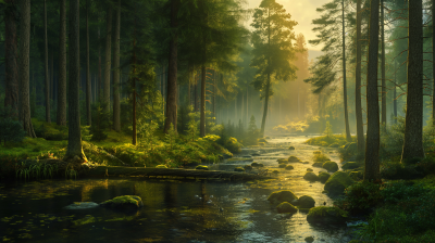 Pine Forest with River