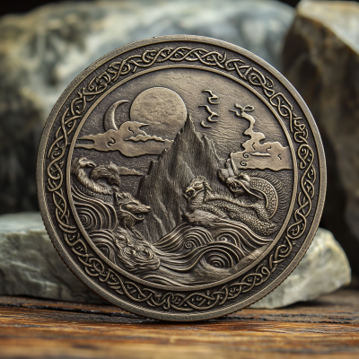 Intricately Carved Metal Plaque with Mythical Dragon