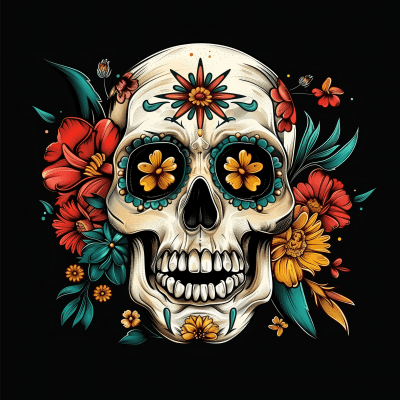 Mexican Skull in Ed Hardy and Pop Art Style